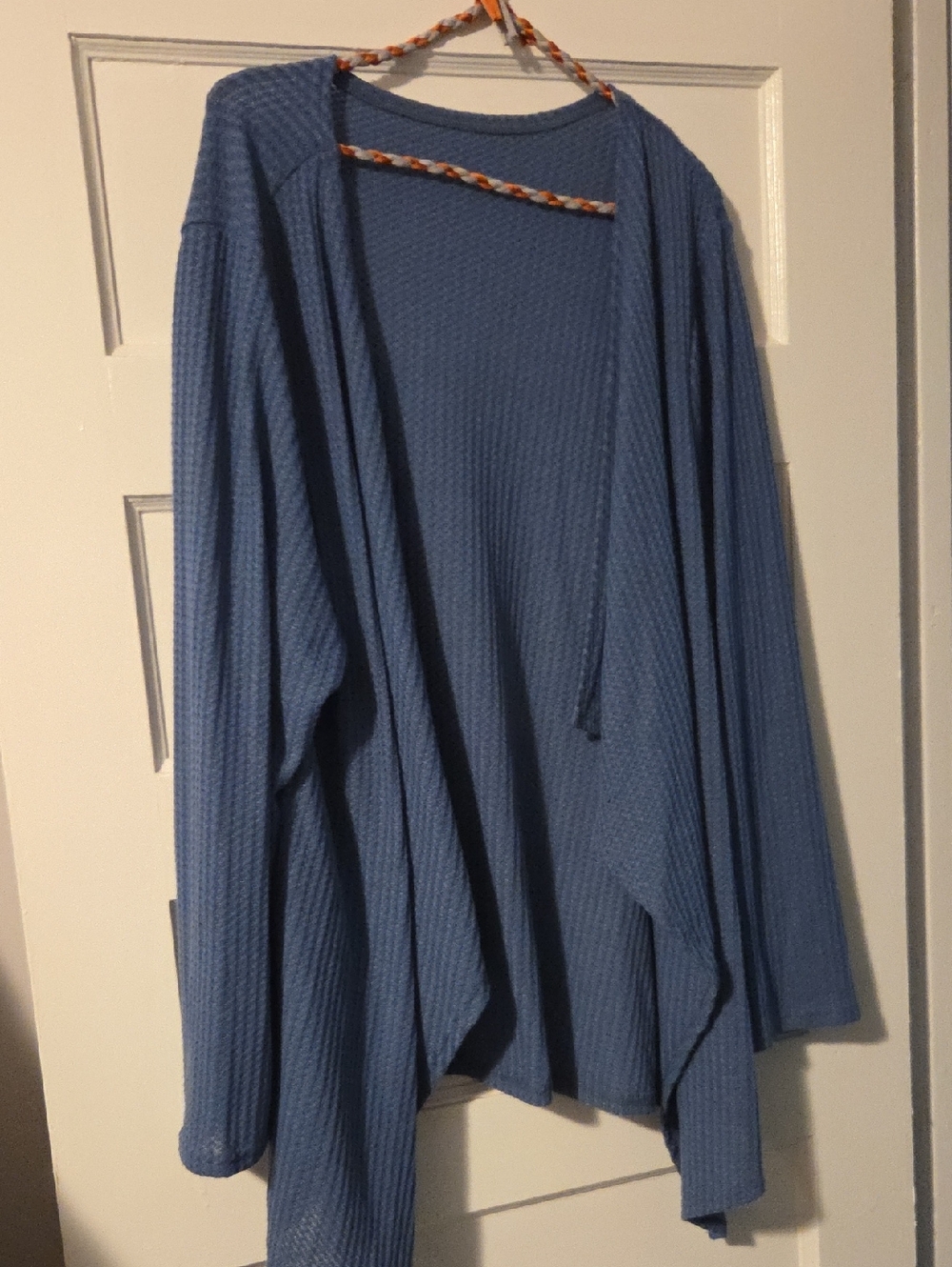 SHEIN Blue Waffle Knit Open-Front Cardigan